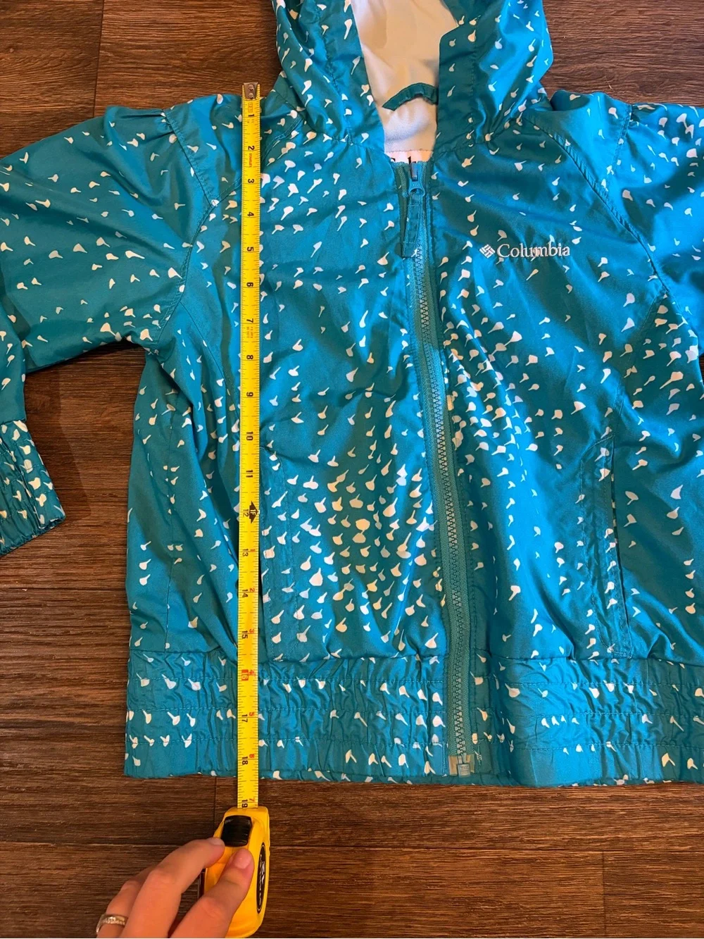 Columbia Girls Lined Windbreaker Blue Full Zip Printed Hooded Jacket